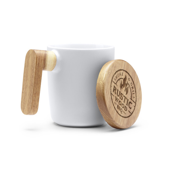 Personalised matte ceramic mug 350 ml with bamboo lid and handle
