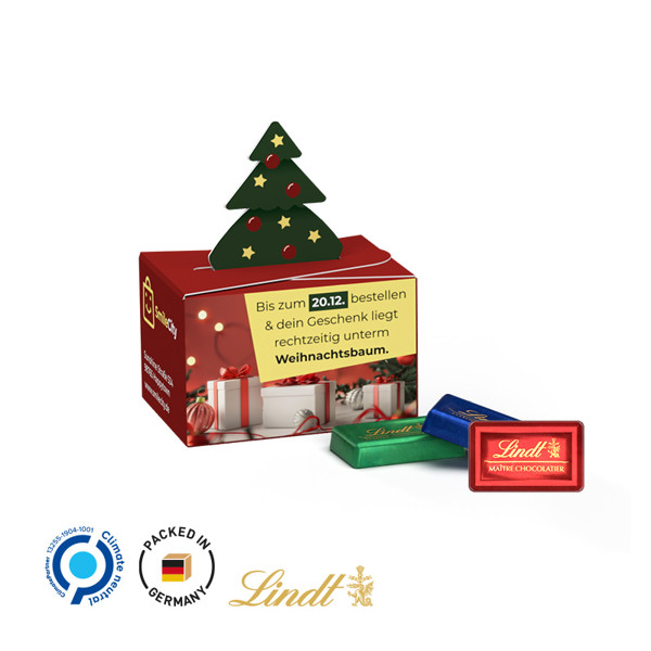 Geschenkbox Mini, Weihnachten, Weiß / 5 Lindt Schokotätelchen, Bunt Gemischt, 25 G.