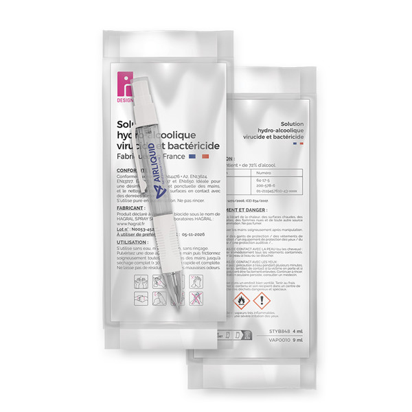 STYLO BILLE AVEC VAPORISATEUR 4 ml SOLUTION HYDROALCOOLIQUE - Blanc