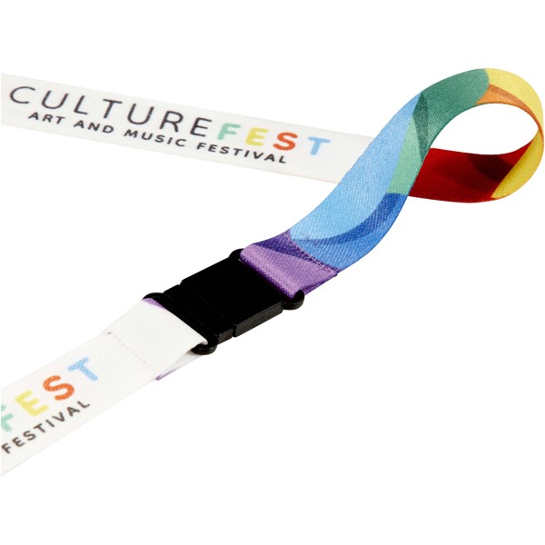 Lois sublimation RPET lanyard with safety breakaway - Solid Black / White / 10mm