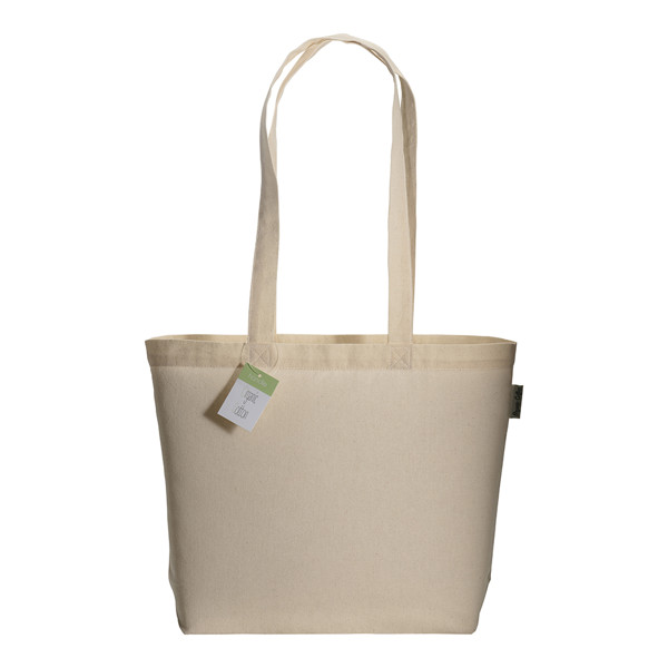 Organic Cotton Shopping Bag, Long Handles And Buttom Gusset