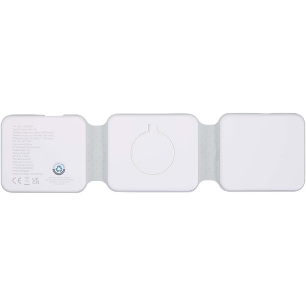 Armus 15 W 3-in-1 zusammenklappbares kabelloses Ladegerät aus recyceltem Kunststoff - weiss