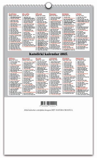 Zidni kalendar s rotacijskim krugom – Natura Croatica
