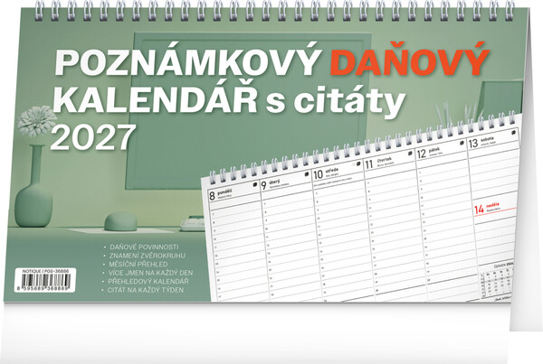 Notique Stolní Kalendář Poznámkový Daňový S Citáty 2027, 25 x 14,5 cm