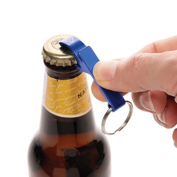 Porte-clés décapsuleur en aluminium recyclé RCS - Bleu