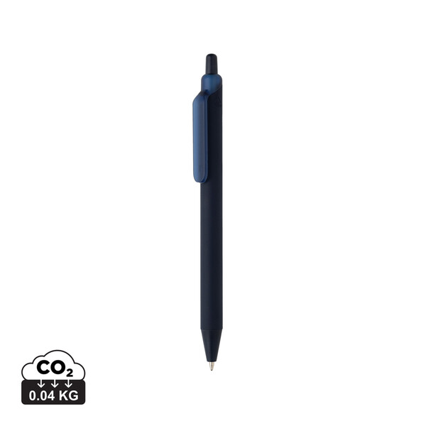 Stylo avec finition gomme en ABS recyclé certifié GRS Tide - Bleu Marine