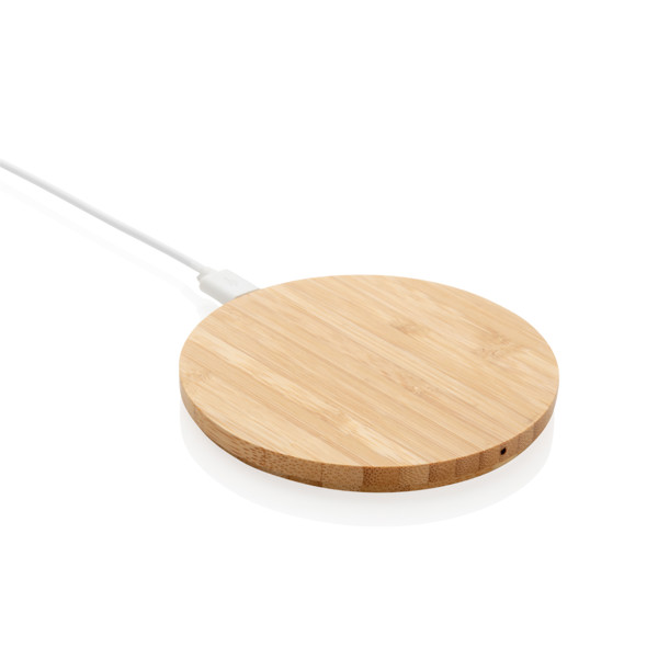 5W trådløs bambus oplader, rund, brun