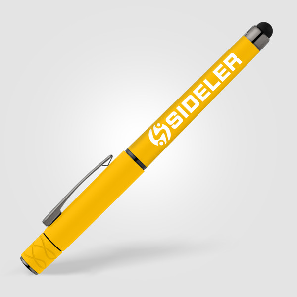 Tavi Recycled Plastic Fidget Spinner Stylus Gel Pen - Yellow / Silkscreen