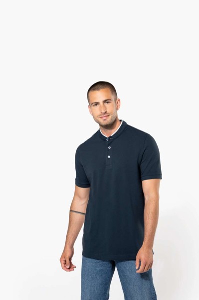 Muška polo majica kratkih rukava s mandarinskim ovratnikom - Bijela / Navy / 3XL