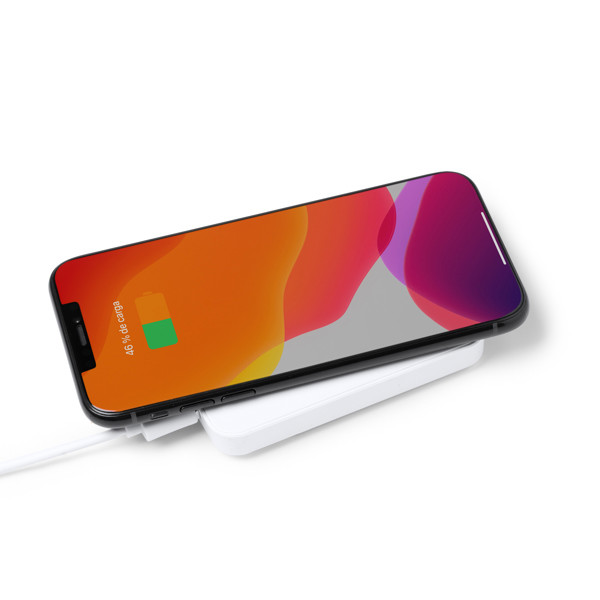 Custom bamboo and recycled ABS power bank 5000 mAh with 15W magnetic wireless charging