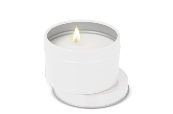 Kirtan scented plant based candle in large recycled tin - White