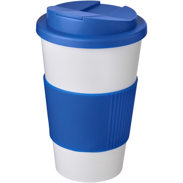 Tazza termica Americano® da 350 ml con impugnatura e coperchio ermetico - Bianco / Blu medio