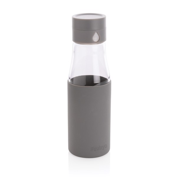 Ukiyo glass hydration tracking bottle with sleeve - Grey