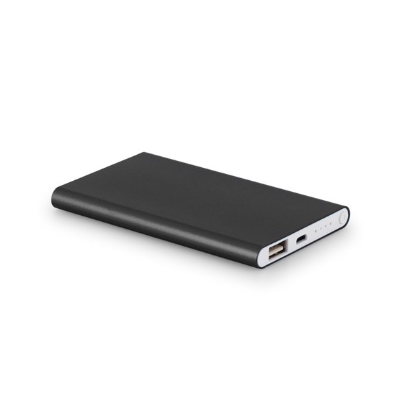 MARCET. Power bank Slim de 4 000 mAh en aluminium recyclé (100% rAL) et ABS recyclé (100 % rABS) - Noir