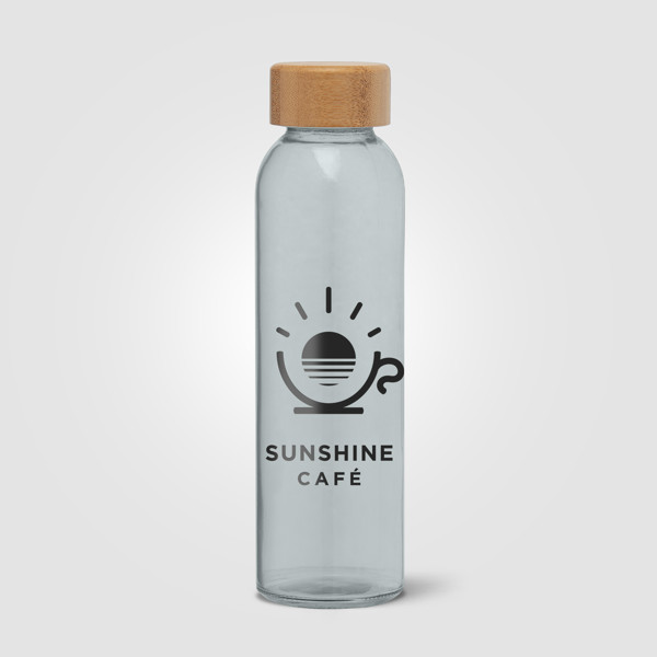 Alpine - 500 ml Glass Bottle with Bamboo Lid - Smoke / Silkscreen