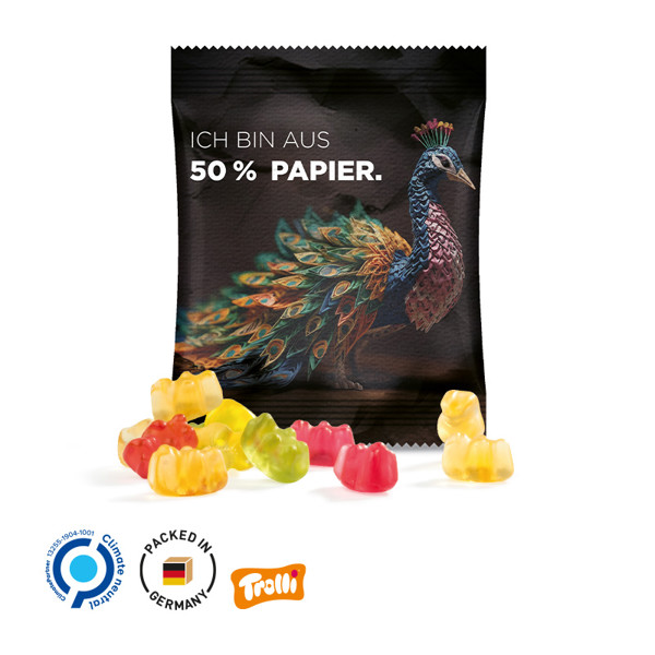 Minitüte 10G, Fruchtgummi Standardformen, Weiß / Trolli Fruchtgummi Flugzeuge, 10 G / Folie Mit 50% Papieranteil, Weiß