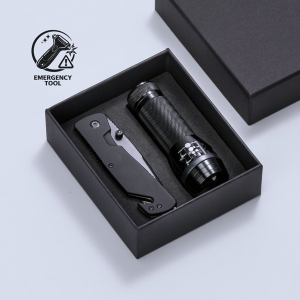 Primo Emergency Set: Rescue Knife And Flashlight - Black