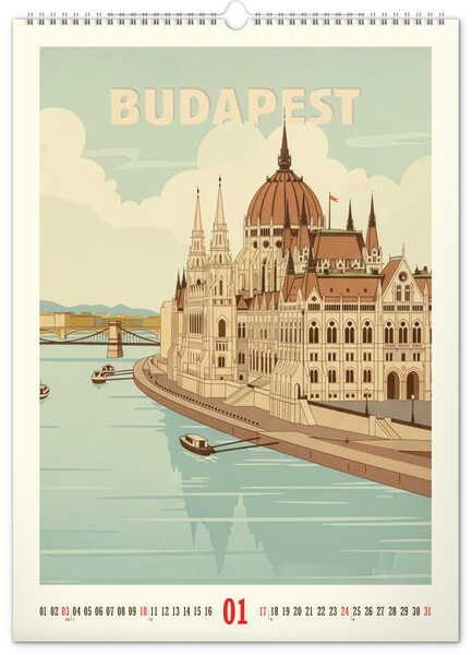 Notique Nástěnný Kalendář Vintage Plakáty – Světová Města 2027, 33 x 46 cm