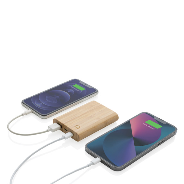 5.000 mAh powerbank i bambus, brun