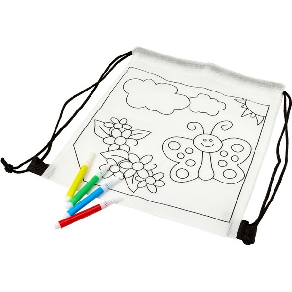 Drawstring bag for colouring, felt tip pens