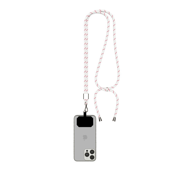 Dvoubarevný držák telefonu Crossbody z materiálu recyklovaný polyester (rPET) - Bílá / Středně šarlatově červená / Stříbrná příslušenství