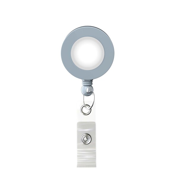 Intrekbare badge reel in ronde vorm met ⌀2cm logo - Full color / Medium Grijs / Riemclip