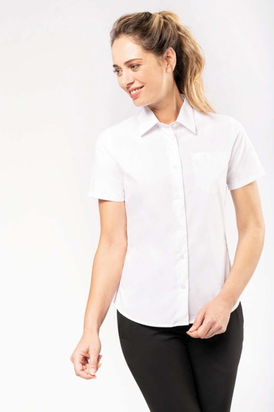 Ladies' Short-Sleeved Cotton Poplin Shirt - White / 2XL