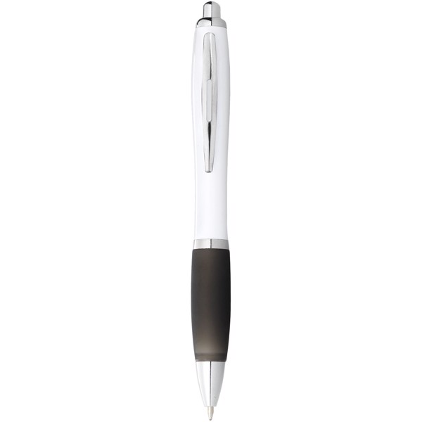 Nash ballpoint pen with white barrel and coloured grip - White / Solid Black