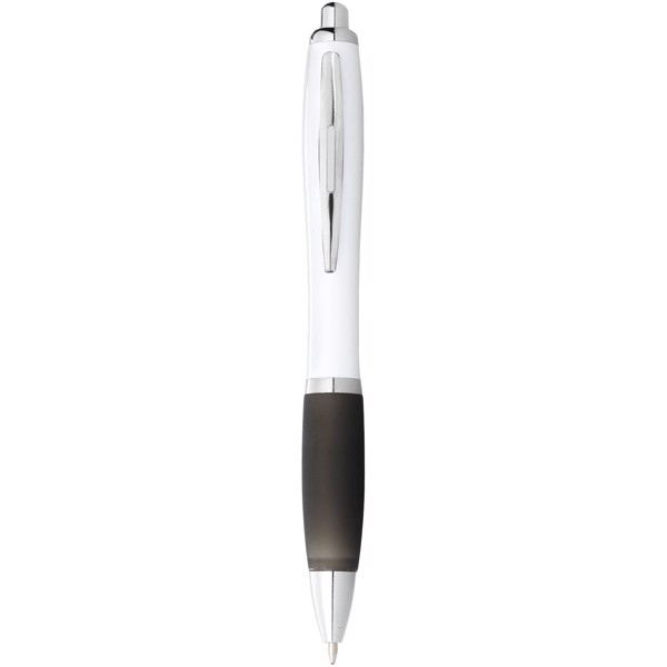 Nash ballpoint pen with white barrel and coloured grip - White / Solid black