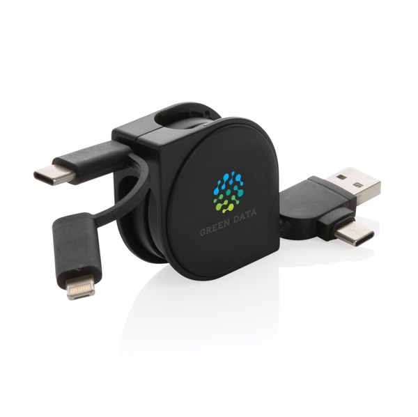 Nabíjecí kabel 6 v 1 z RCS recyklovaného plastu a TPE - Černá