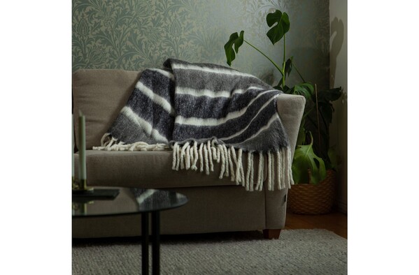 Kosta Linnewäfveri Plaid en Laine à Rayures - Gris foncé