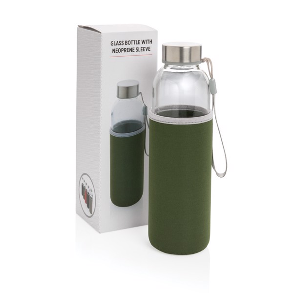 Glass bottle with neoprene sleeve - Green