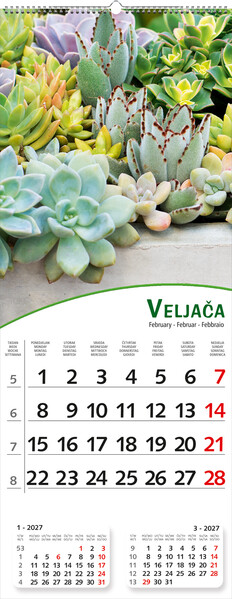 Uski zidni kalendar – Pogled s cvijećem
