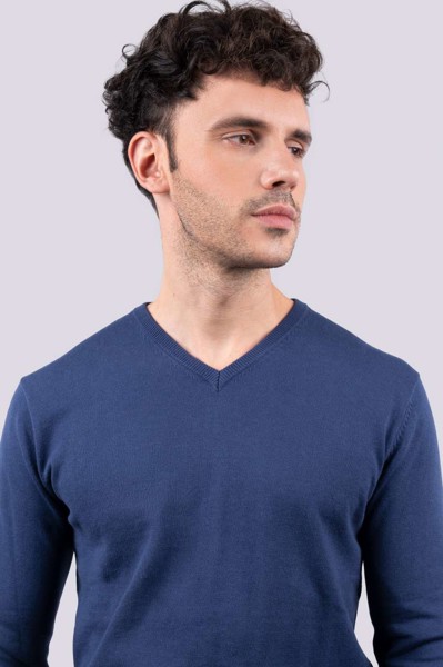 Men’S V-Neck Fine Gauge Cotton Pullover - Bordeaux / S