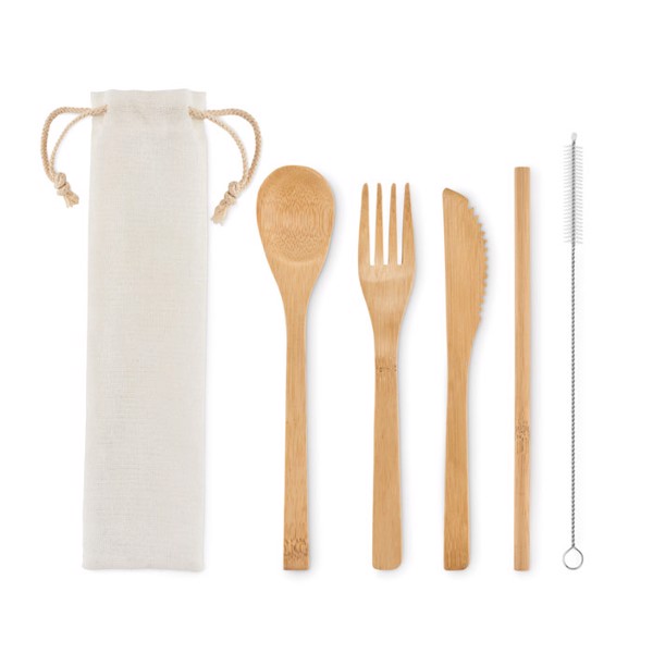 MB - Bamboo cutlery with straw Setstraw