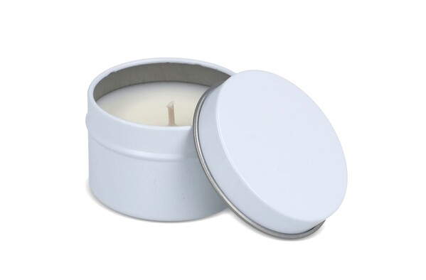 Dhyana scented plant based candle in recycled tin - White