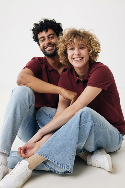 Polo en coton piqué et recyclé Iqoniq Yosemite - Rouge Bordeaux / M