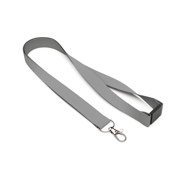 Lanyard aus Polyester mit Siebdruck - Kühles Grau 6c / 20mm Breite / Metallkarabiner / Sicherheitsverschluss