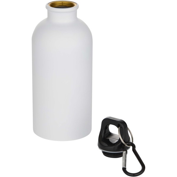 Garrafa de água de aço inoxidável com certificação RCS e parede única de 400 ml com mosquetão "Oregon" - Branco