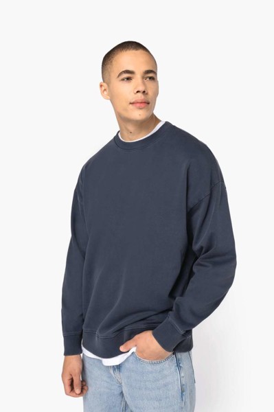 Unisex Washed Effect Oversize Round Neck Sweatshirt - Washed Black / XS