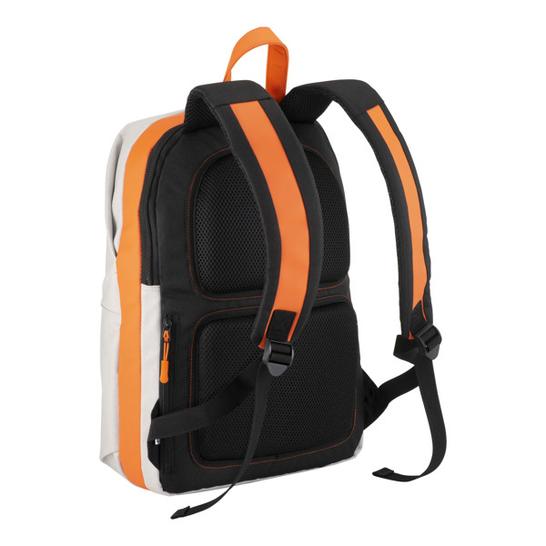 Canvas Laptop Backpack With High Visibility Eco-Leather Inserts/Bands - Grey / Orange