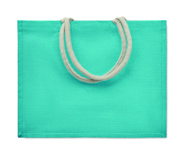 Borsa in iuta. Manici in cotone Aura - Turchese
