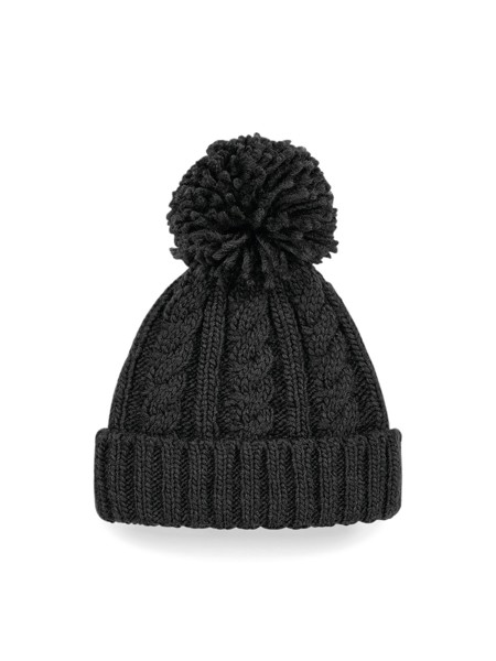 Cable Knit Melange Beanie - Black
