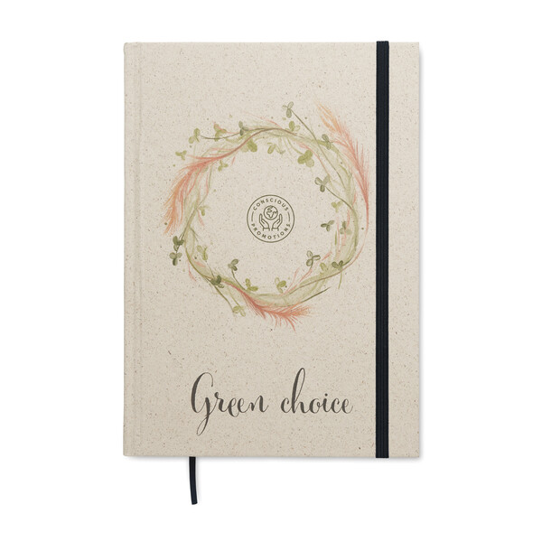 A5 grass paper hard cover notebook with your design printed sheets - Black 6 C / Black 6 C