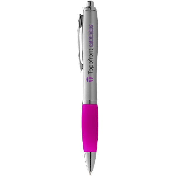 Stříbrné kuličkové pero Nash s barevným úchopem - Stříbrný / Růžová