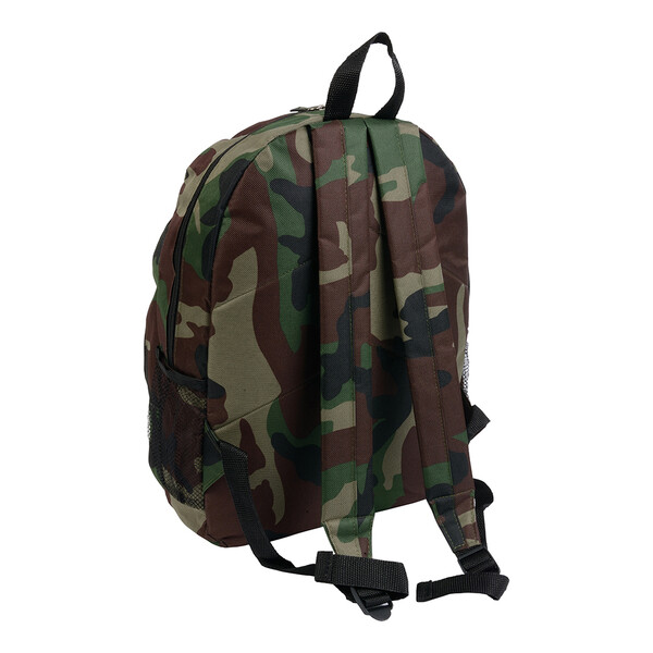 600D Polyester 6-Pocket Backpack (Two Mesh Side Pockets). Front Pocket With Velcro