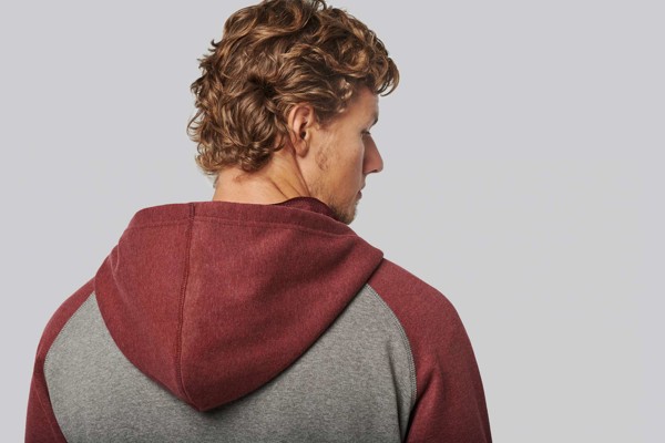 Unisex Two-Tone Zipped Hooded Fleece Jacket - Grey Heather / Sporty Navy / 2XL