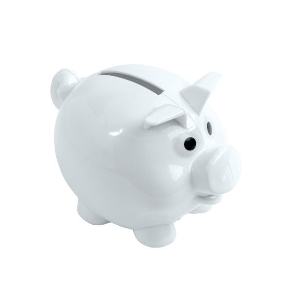 Plastic Mini Piggy Coin Bank Refillable With Cap - White