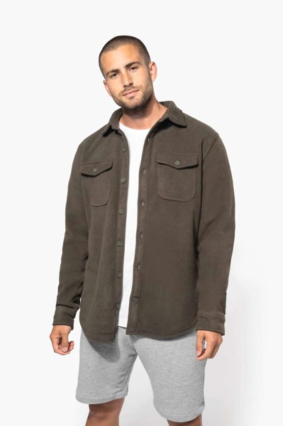 Sherpa-Lined Fleece Overshirt - Dark Khaki / Storm Grey / 4XL