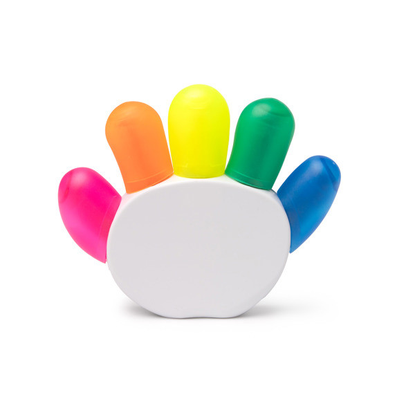 Fluorescent marker set customised in PP with hand-shaped holder